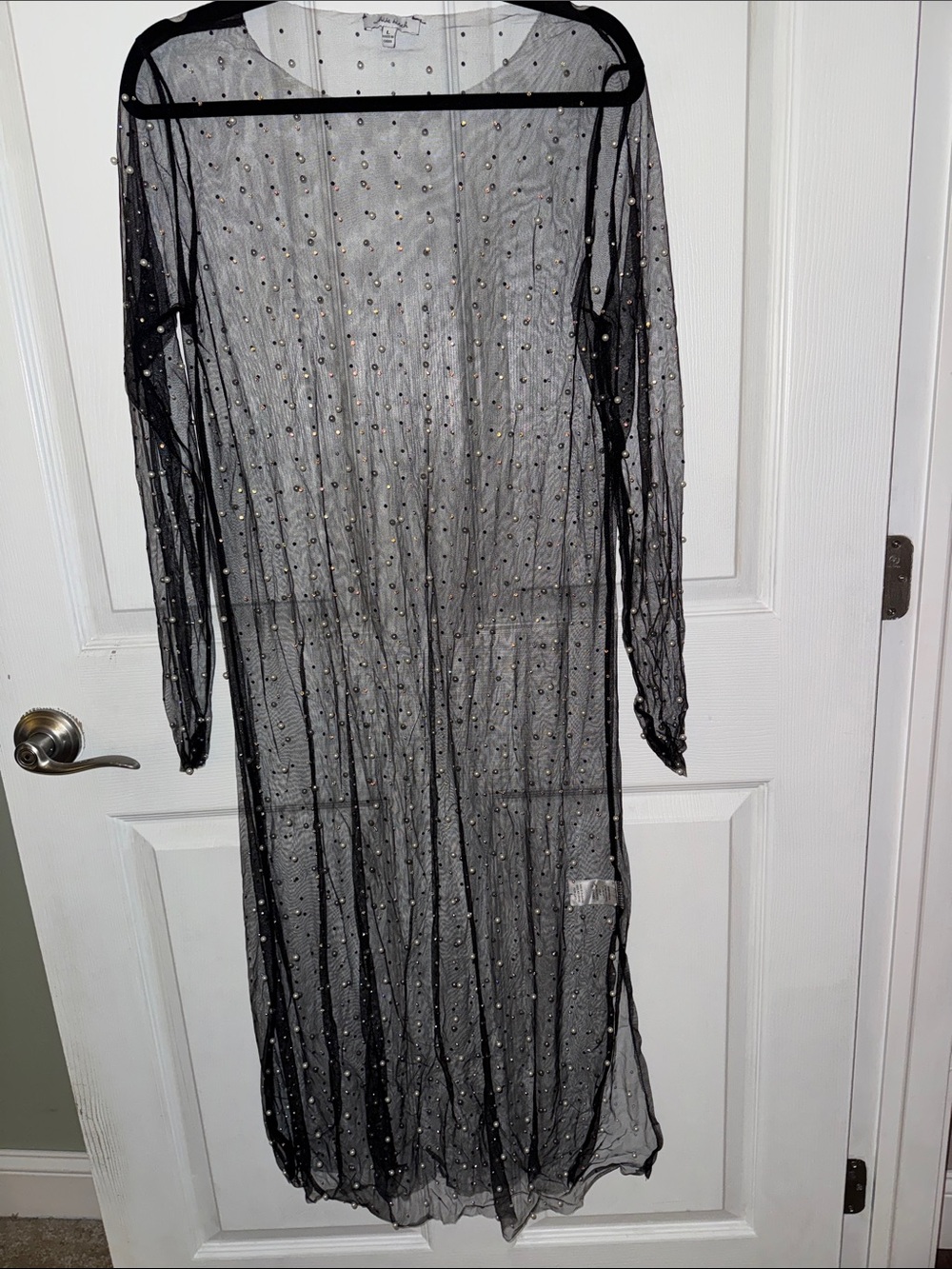 white birch Black Sheer Long Sleeve Embellished Maxi Dress